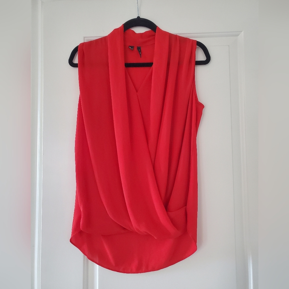 Vibrant Red Mango Sleeveless Wrap Blouse